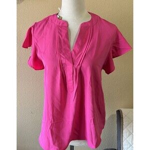 Blu Pepper Fuchsia Pink Split V-Neck Blouse Flutter Sleeve NWT Size M